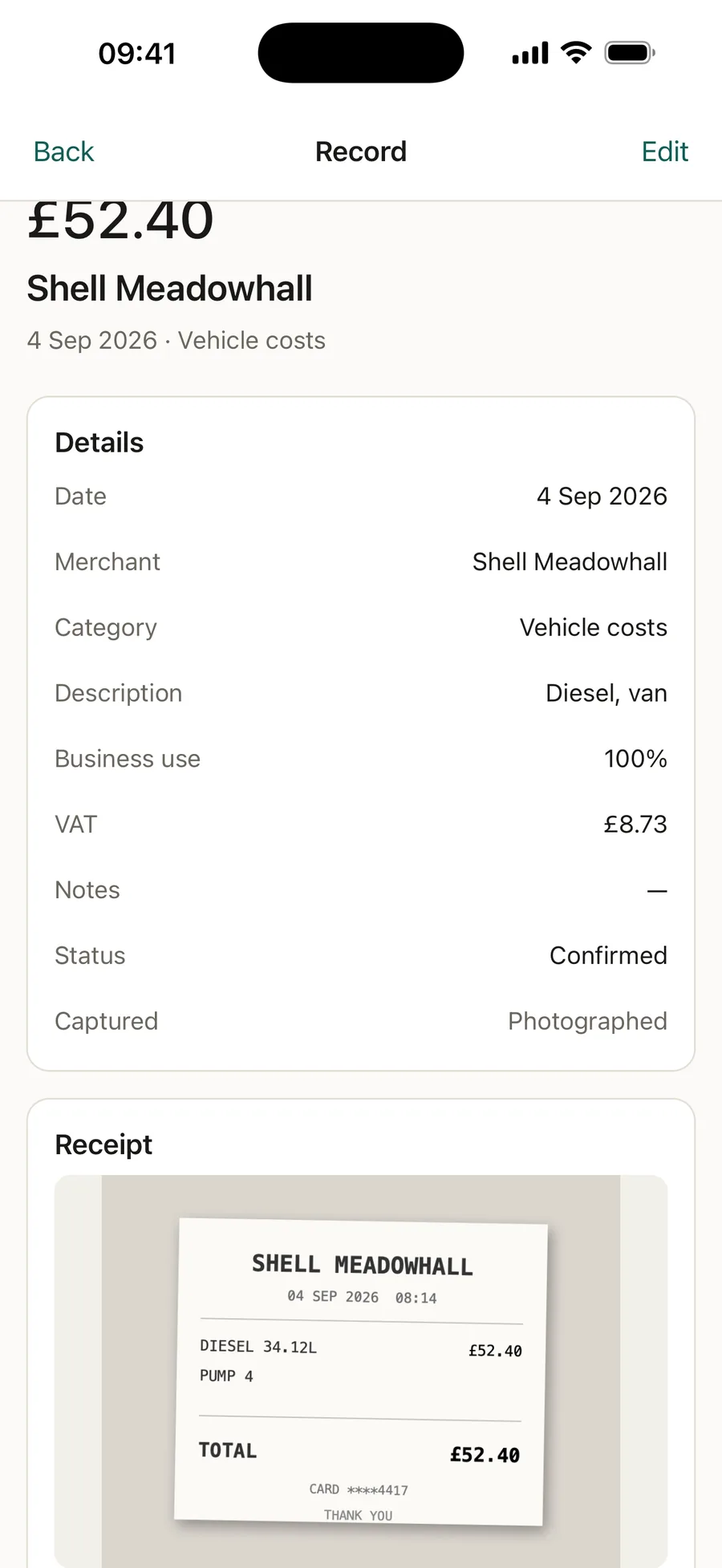 Deduct — The receipt stays with the record