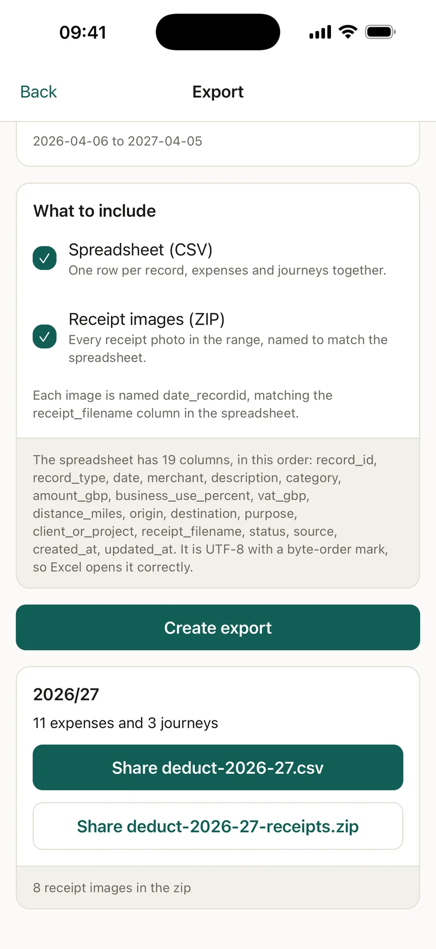 Deduct — CSV and receipts, out whenever you like