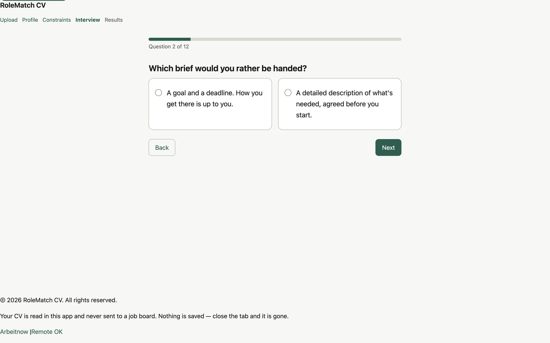 RoleMatch — Answer evidence-based questions about the work you actually enjoy.