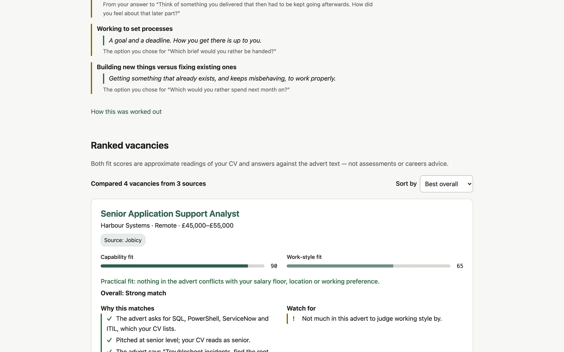 RoleMatch — Compare capability, work-style and practical fit with the reasoning visible.